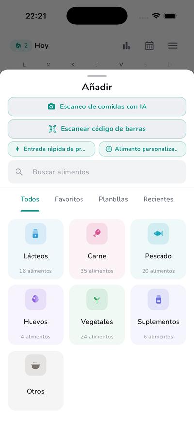 Built-in food library with 100+ products