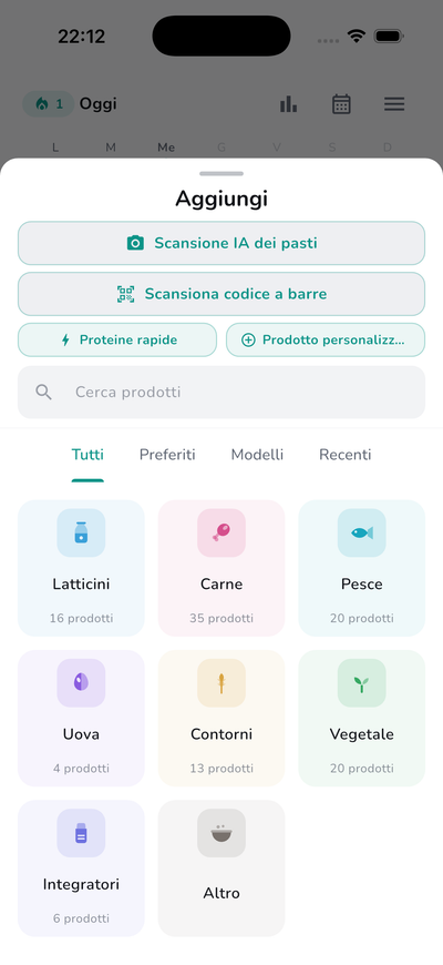 Built-in food library with 100+ products