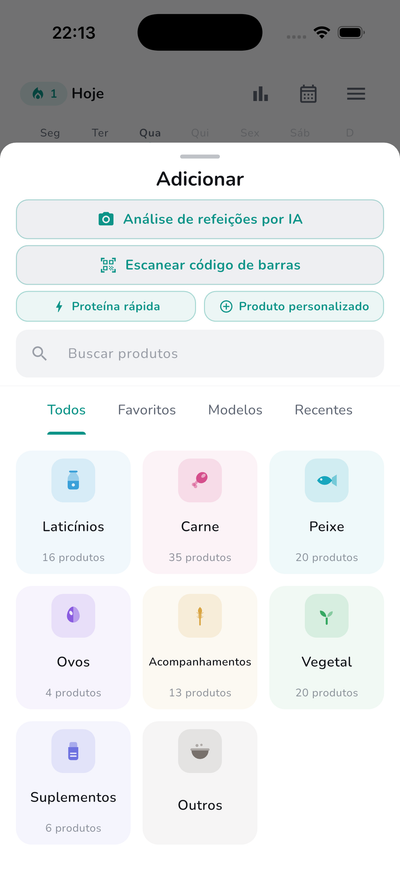 Built-in food library with 100+ products